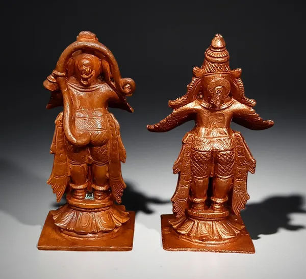 Brownish-Orange_Copper_Idols,_8_Cm,_Handmade_Standing_Garudar_And_Hanuman_360_Gram,_Patina_Antique_Finish,_Pack_Of_1_Piece