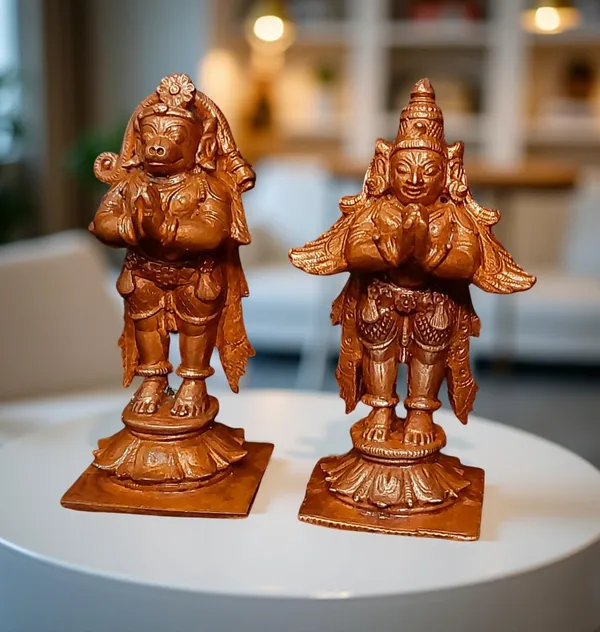Brownish-Orange_Copper_Idols,_8_Cm,_Handmade_Standing_Garudar_And_Hanuman_360_Gram,_Patina_Antique_Finish,_Pack_Of_1_Piece