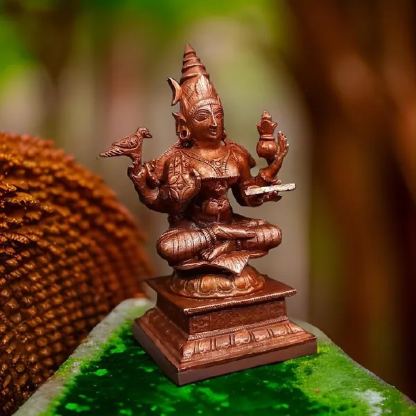 Brownish-Orange_Copper_Idols_India,_4_Inches,_Hanmade_Goddess_Sardhambal_417_Gram,_Patina_Antique_Finish,_Pack_Of_1_Piece