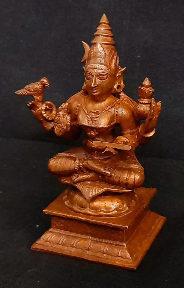 Brownish-Orange_Copper_Idols_India,_4_Inches,_Hanmade_Goddess_Sardhambal_417_Gram,_Patina_Antique_Finish,_Pack_Of_1_Piece