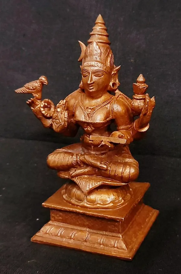 Brownish-Orange_Copper_Idols_India,_4_Inches,_Hanmade_Goddess_Sardhambal_417_Gram,_Patina_Antique_Finish,_Pack_Of_1_Piece