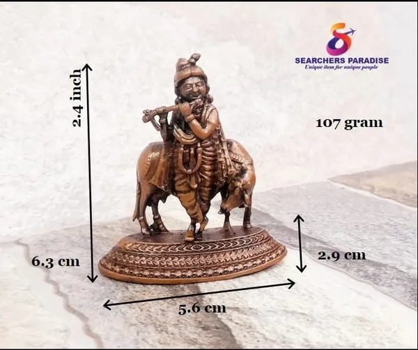 Brownish-Orange_Copper_Idols_India,_2.4_Inches,_Handmade_Krishna_With_Cow_Idol,_107G,_Patina_Antique_Finish,_Pack_Of_1_Piece