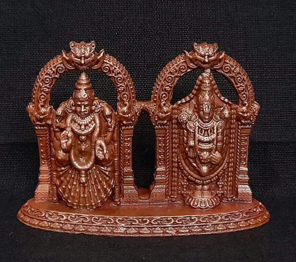 Brownish-Orange_Copper_Idols_India,_1.8_Inches,_Handmade_Lord_Balaji_With_Bhudevi,_60G,_Patina_Antique_Finish,_Pack_Of_1_Piece
