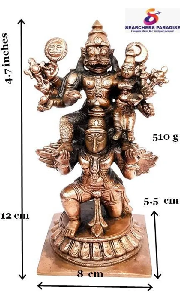 Brownish-Orange_Copper_Idols_Of_God_Lakshmi_Narasimhar_With_Garuda_Vahanam_By_Searchers_Paradise,_4.7_Inches,_510_Gram,_Patina_Antique_Finish,_Pack_Of_1_Piece