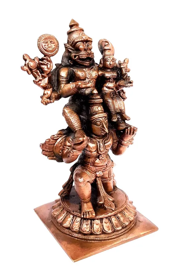 Brownish-Orange_Copper_Idols_Of_God_Lakshmi_Narasimhar_With_Garuda_Vahanam_By_Searchers_Paradise,_4.7_Inches,_510_Gram,_Patina_Antique_Finish,_Pack_Of_1_Piece