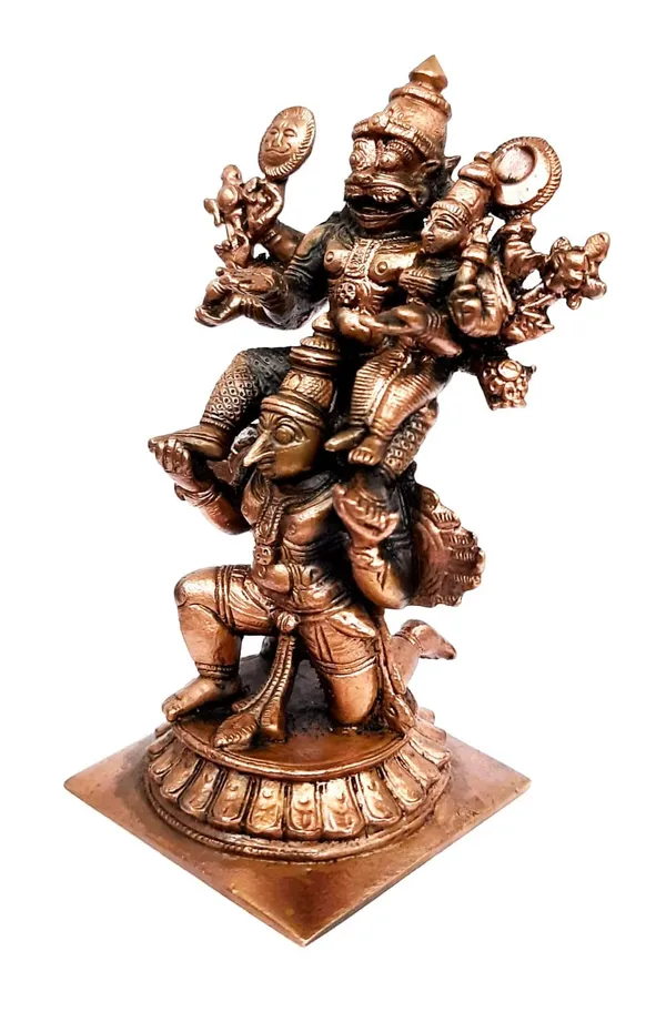Brownish-Orange_Copper_Idols_Of_God_Lakshmi_Narasimhar_With_Garuda_Vahanam_By_Searchers_Paradise,_4.7_Inches,_510_Gram,_Patina_Antique_Finish,_Pack_Of_1_Piece
