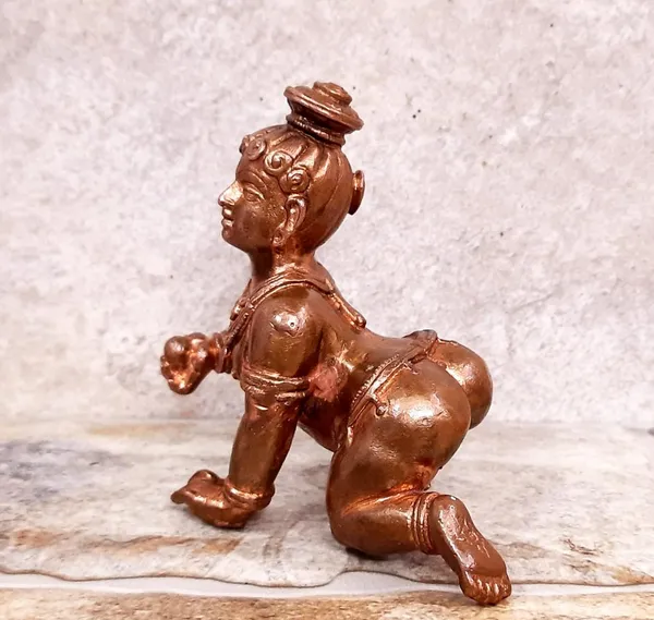 Brownish-Orange_Copper_Idols_Of_God_Bal_Krishna_With_Laddu_By_Searchers_Paradise,_4.1_Inches,_860G,_Patina_Antique_Finish,_Pack_Of_1_Piece
