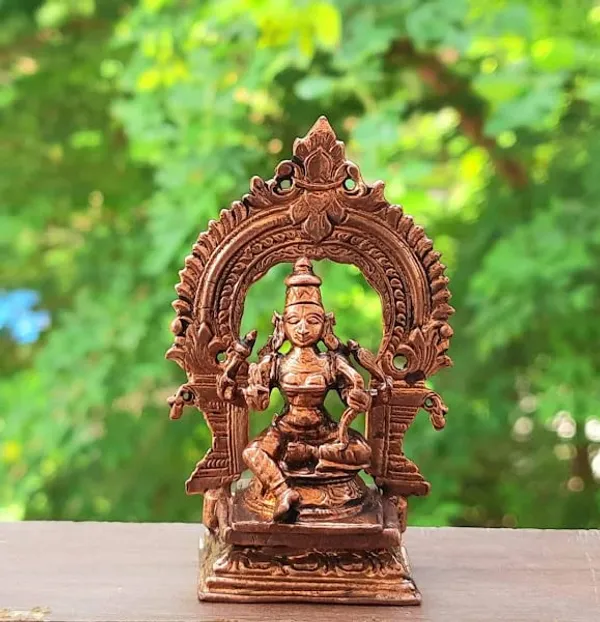 Brownish-Orange_Copper_Idols_Of_God_Raja_Rajeshwari_With_Prabhavalli_By_Searchers_Paradise,_3.3_Inches,_140G,_Patina_Antique_Finish,_Pack_Of_2_Piece