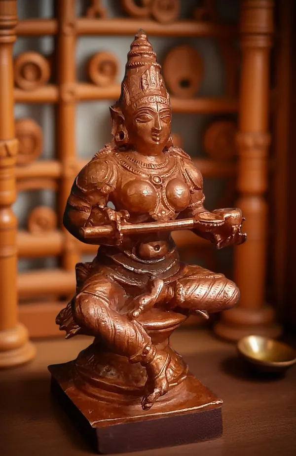 Brownish-Orange_Copper_Idols_India,_3.9_Inches,_Handmade_Annapoorani_Idol_With,_340G,_Patina_Antique_Finish,_Pack_Of_1_Piece