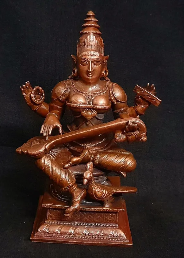 Brownish-Orange_Copper_Idols,_4_Inches,_Handmade_Saraswathi_500G,_Patina_Antique_Finish,_Pack_Of_1_Piece