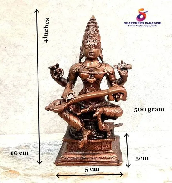 Brownish-Orange_Copper_Idols,_4_Inches,_Handmade_Saraswathi_500G,_Patina_Antique_Finish,_Pack_Of_1_Piece