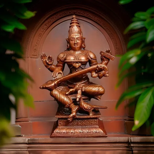 Brownish-Orange_Copper_Idols,_4_Inches,_Handmade_Saraswathi_500G,_Patina_Antique_Finish,_Pack_Of_1_Piece