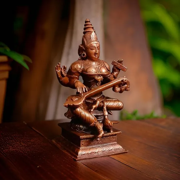 Brownish-Orange_Copper_Idols,_4_Inches,_Handmade_Saraswathi_500G,_Patina_Antique_Finish,_Pack_Of_1_Piece