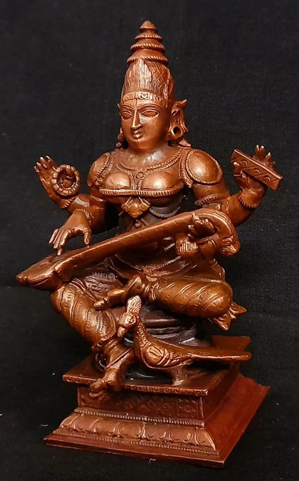 Brownish-Orange_Copper_Idols,_4_Inches,_Handmade_Saraswathi_500G,_Patina_Antique_Finish,_Pack_Of_1_Piece
