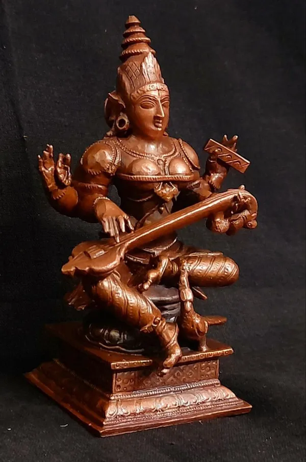Brownish-Orange_Copper_Idols,_4_Inches,_Handmade_Saraswathi_500G,_Patina_Antique_Finish,_Pack_Of_1_Piece