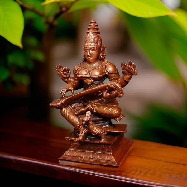 Brownish-Orange_Copper_Idols,_4_Inches,_Handmade_Saraswathi_500G,_Patina_Antique_Finish,_Pack_Of_1_Piece