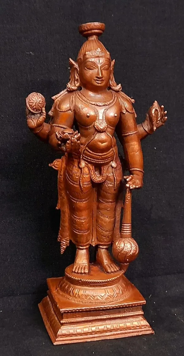 Brownish-Orange_Copper_Idols,_15.5_Cm,_Handmade_Guruvayurappan_750_G,_Patina_Antique_Finish,_Pack_Of_1_Piece