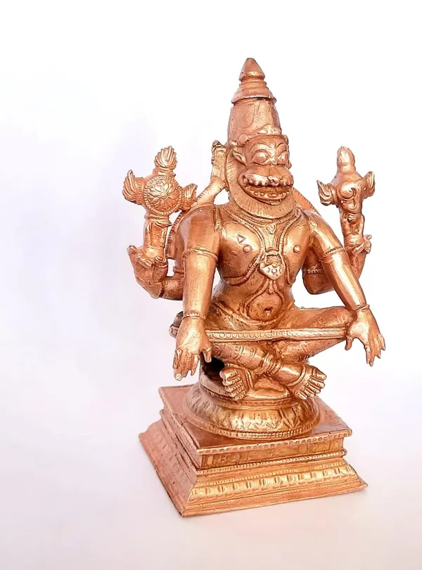 Brownish-Orange_Copper_Idols_Of_God_Yoganarasimhar_By_Searchers_Paradise,_4.5_Inches,_650G,_Patina_Antique_Finish,_Pack_Of_1_Piece