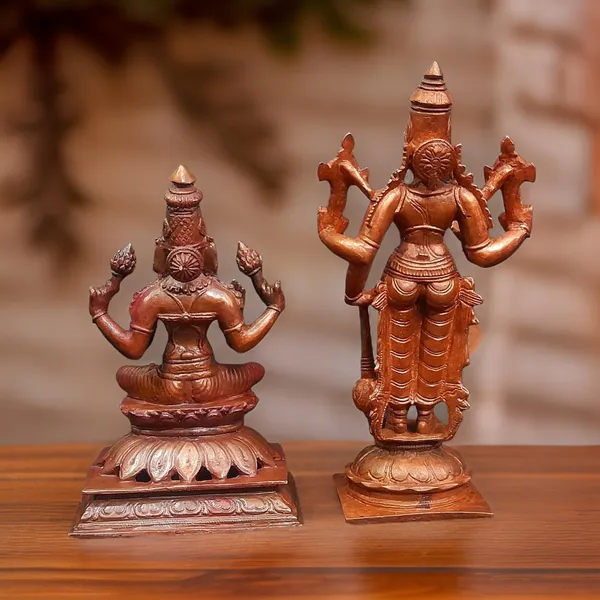 Brown_Copper_Idols_Of_God_Srinivasa_Perumal_With_Mahalakshmi,_6_Inches,_1.3_Kg,_Patina_Antique_Finish,_Pack_Of_2_Piece