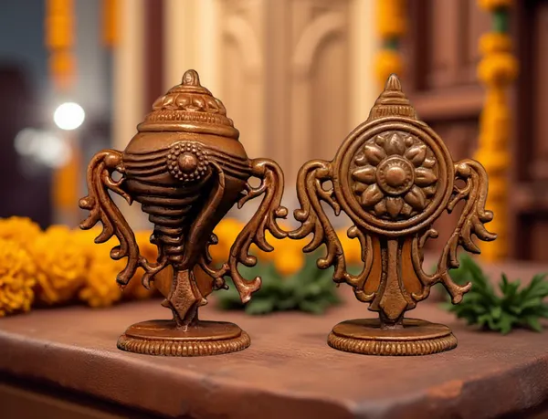 Brownish-Orange_Copper_Idols_Of_God_Sanghu_And_Chakram,_1.9_Inch,_62G,_Patina_Antique_Finish,_Pack_Of_2_Piece