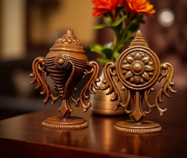 Brownish-Orange_Copper_Idols_Of_God_Sanghu_And_Chakram,_1.9_Inch,_62G,_Patina_Antique_Finish,_Pack_Of_2_Piece