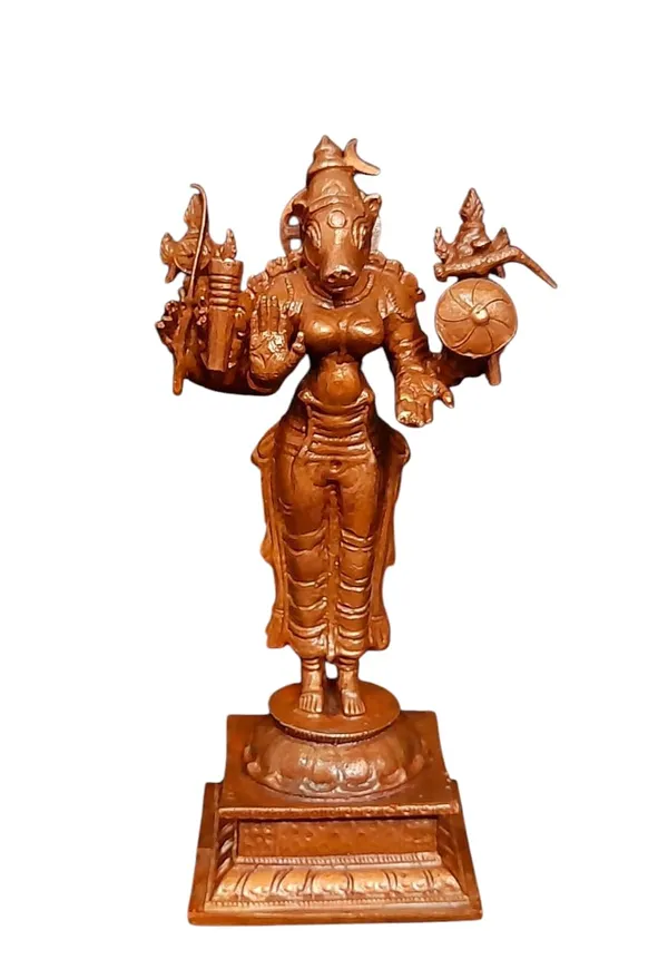 Brownish-Orange_Copper_Idols_India,_4.7_Inches,_Handmade_Goddess_Varahi,_405_Gram,_Patina_Antique_Finish,_Pack_Of_1_Piece