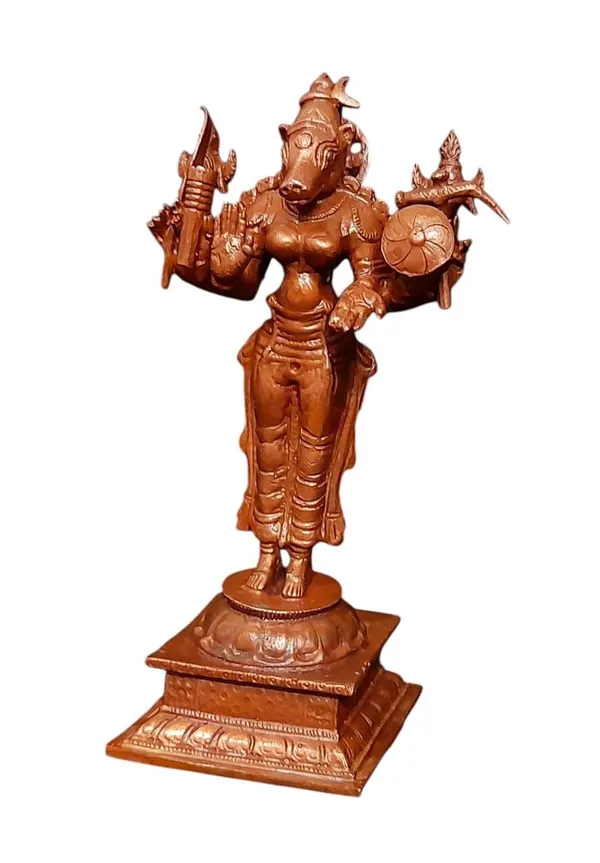 Brownish-Orange_Copper_Idols_India,_4.7_Inches,_Handmade_Goddess_Varahi,_405_Gram,_Patina_Antique_Finish,_Pack_Of_1_Piece