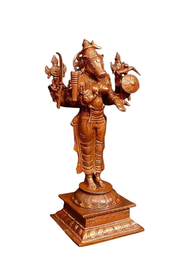Brownish-Orange_Copper_Idols_India,_4.7_Inches,_Handmade_Goddess_Varahi,_405_Gram,_Patina_Antique_Finish,_Pack_Of_1_Piece