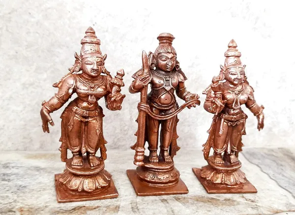 Brownish-Orange_Copper_Idols_Of_God_Udupi_Krishna,_3.1_Inches,_420G_With_Sridevi_Bhudevi,_Patina_Antique_Finish,_Pack_Of_3_Piece
