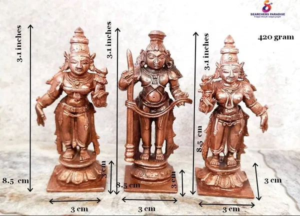 Brownish-Orange_Copper_Idols_Of_God_Udupi_Krishna,_3.1_Inches,_420G_With_Sridevi_Bhudevi,_Patina_Antique_Finish,_Pack_Of_3_Piece