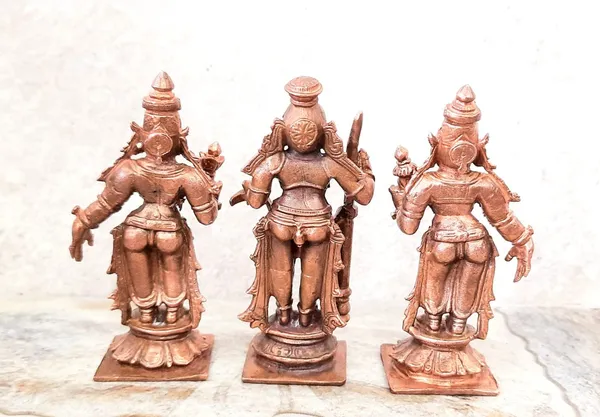Brownish-Orange_Copper_Idols_Of_God_Udupi_Krishna,_3.1_Inches,_420G_With_Sridevi_Bhudevi,_Patina_Antique_Finish,_Pack_Of_3_Piece
