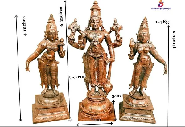 Brownish-Orange_Copper_Idols_Of_God_Srinivasa_Perumal_With_Sridevi_And_Bhudevi,_6_Inches,_1.4_Kg,_Patina_Antique_Finish,_Pack_Of_3_Piece