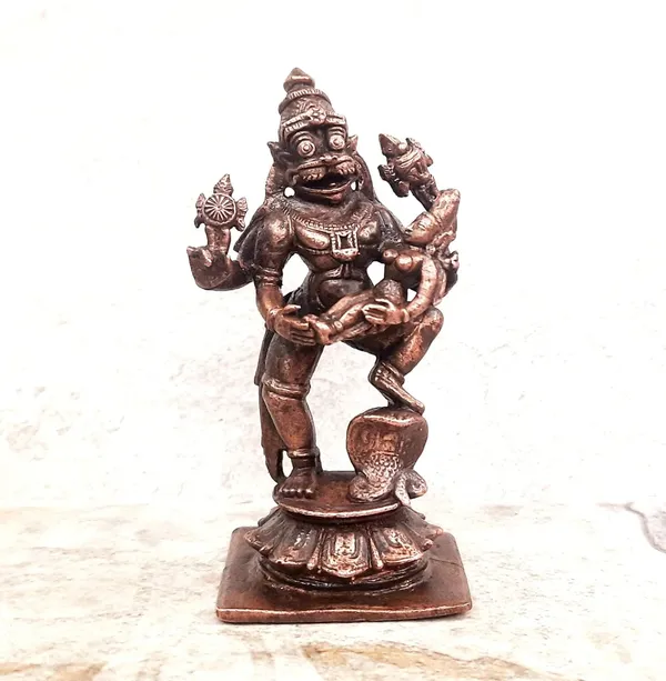 Brownish-Orange_Copper_Idols_India,_3.6_Inches,_Handmade_Lakshmi_Narasimha_243_Gram,_Patina_Antique_Finish,_Pack_Of_1_Piece