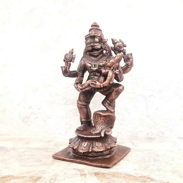 Brownish-Orange_Copper_Idols_India,_3.6_Inches,_Handmade_Lakshmi_Narasimha_243_Gram,_Patina_Antique_Finish,_Pack_Of_1_Piece