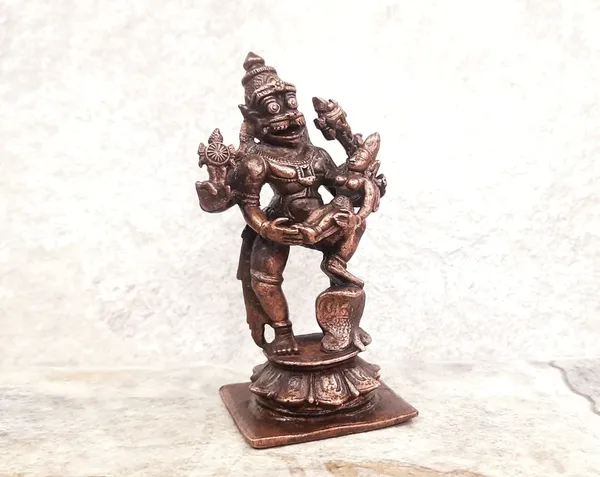 Brownish-Orange_Copper_Idols_India,_3.6_Inches,_Handmade_Lakshmi_Narasimha_243_Gram,_Patina_Antique_Finish,_Pack_Of_1_Piece