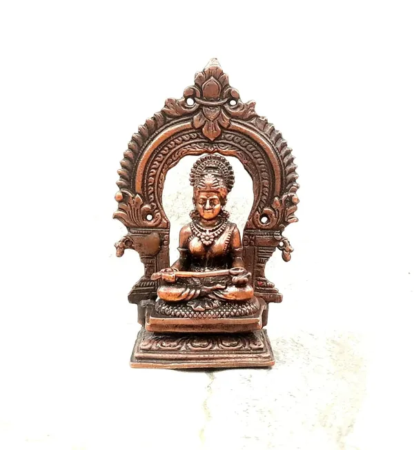 Brownish-Orange_Copper_Idols_India,_3_Inches,_Handmade_Goddess_Annapoorani_Idol_With_Prabhavalli,_120G,_Patina_Antique_Finish,_Pack_Of_1_Piece