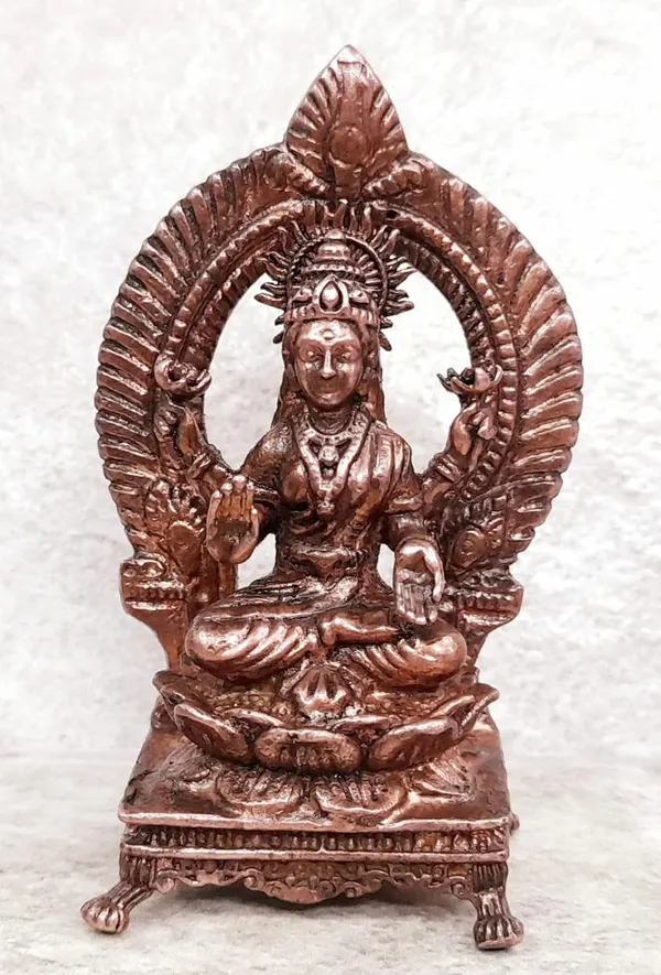 Brownish-Orange_Copper_Idols,_3.3_Inches,_Handmade_Lakshmi_With_Prabhavlli,_150G,_Patina_Antique_Finish,_Pack_Of_1_Piece
