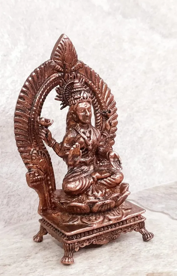 Brownish-Orange_Copper_Idols,_3.3_Inches,_Handmade_Lakshmi_With_Prabhavlli,_150G,_Patina_Antique_Finish,_Pack_Of_1_Piece