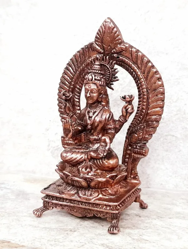 Brownish-Orange_Copper_Idols,_3.3_Inches,_Handmade_Lakshmi_With_Prabhavlli,_150G,_Patina_Antique_Finish,_Pack_Of_1_Piece