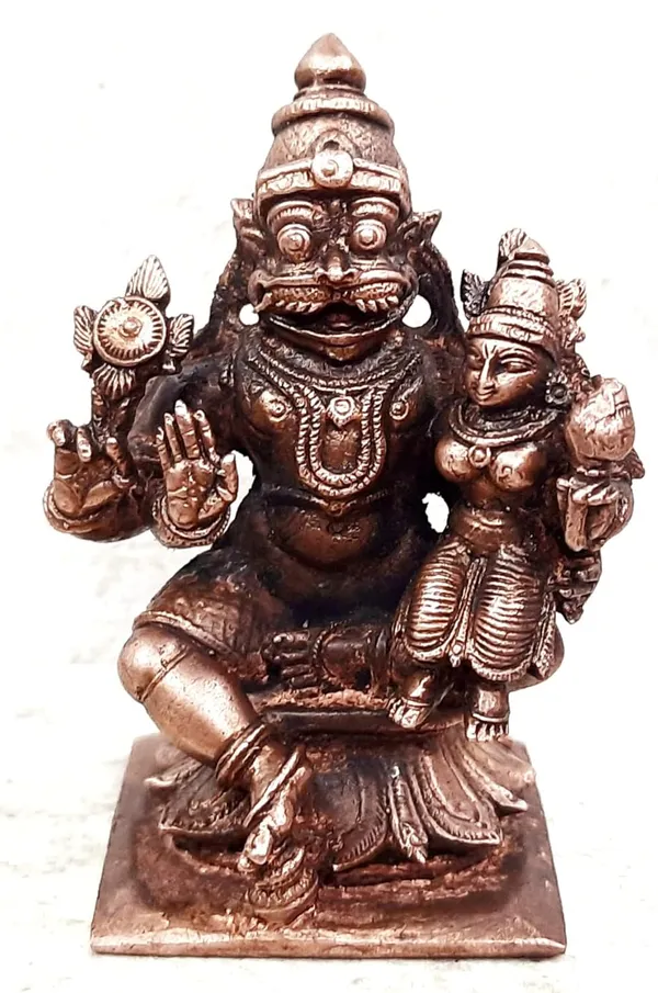 Brownish-Orange_Copper_Idolsby,_7.2_Cm,_Handmade_Lakshmi_Narasimhar_276Grams,_Patina_Antique_Finish,_Pack_Of_1_Piece