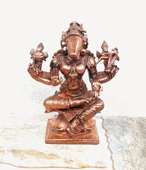 Brownish-Orange_Copper_Idols_India,_3.5_Inches,_Handmade_Goddess_Varahi,_455_Gram,_Patina_Antique_Finish,_Pack_Of_1_Piece