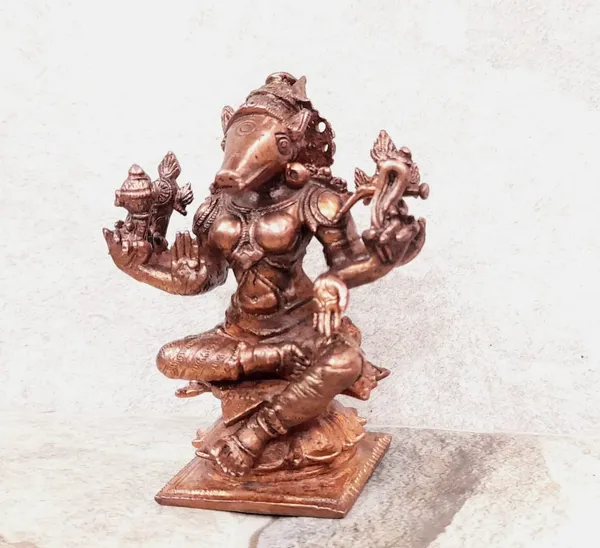 Brownish-Orange_Copper_Idols_India,_3.5_Inches,_Handmade_Goddess_Varahi,_455_Gram,_Patina_Antique_Finish,_Pack_Of_1_Piece