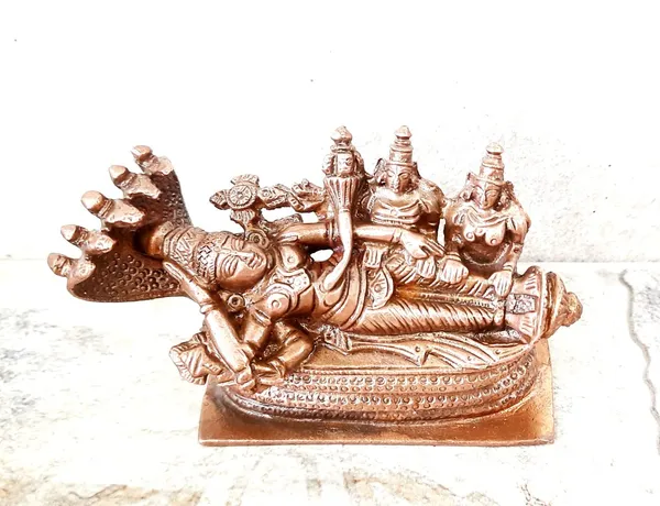 Brownish-Orange_Copper_Idols_Of_God_Sri_Ranganathar_With_Goddess_Lakshmi_By_Searchers_Paradise,_2.6_Inches,_530G,_Patina_Antique_Finish,_Pack_Of_1_Piece