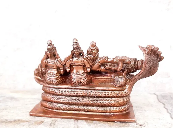 Brownish-Orange_Copper_Idols_Of_God_Sri_Ranganathar_With_Goddess_Lakshmi_By_Searchers_Paradise,_2.6_Inches,_530G,_Patina_Antique_Finish,_Pack_Of_1_Piece