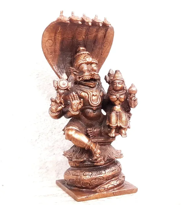 Brownish-Orange_Copper_Idols_Of_God_Lakshmi_Narasimhar_Sitting_In_Adhisesha,_3.9_Inch,_380_Gram,_Patina_Antique_Finish,_Pack_Of_1_Piece