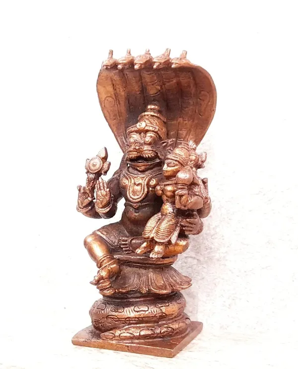 Brownish-Orange_Copper_Idols_Of_God_Lakshmi_Narasimhar_Sitting_In_Adhisesha,_3.9_Inch,_380_Gram,_Patina_Antique_Finish,_Pack_Of_1_Piece
