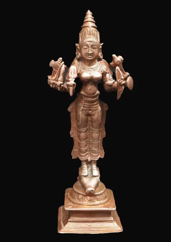 Brownish-Orange_Copper_Idols_Of_God_Goddess_Vishnu_Durgai,_5.7_Inches,_330G,_Patina_Antique_Finish,_Pack_Of_1_Piece