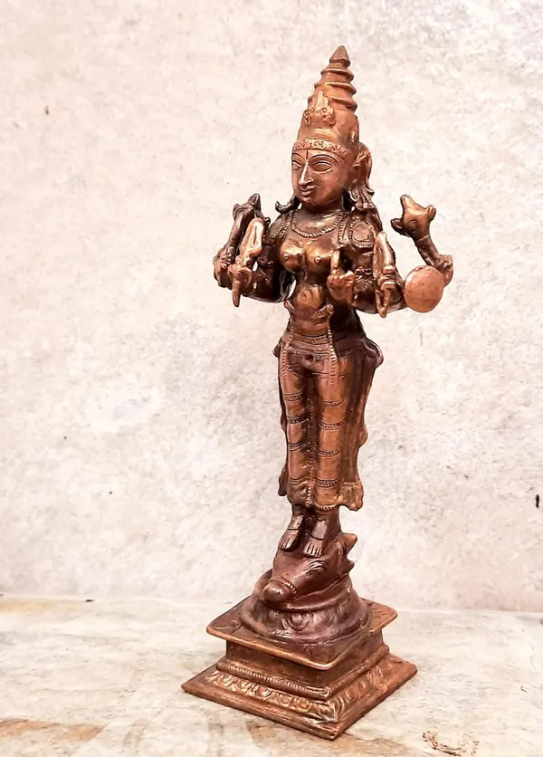 Brownish-Orange_Copper_Idols_Of_God_Goddess_Vishnu_Durgai,_5.7_Inches,_330G,_Patina_Antique_Finish,_Pack_Of_1_Piece