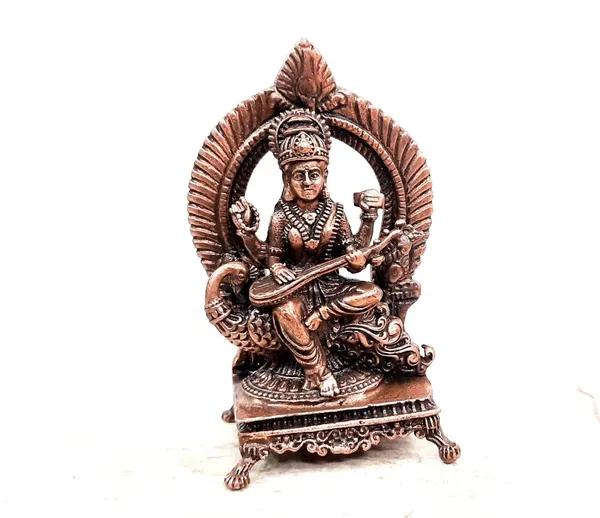 Brownish-Orange_Copper_Idolsby,_8.5_Cm,_Handmade_Goddess_Saraswathi_Idol_With_Stand_156_Gram,_Patina_Antique_Finish,_Pack_Of_1_Piece