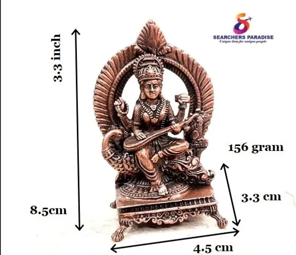 Brownish-Orange_Copper_Idolsby,_8.5_Cm,_Handmade_Goddess_Saraswathi_Idol_With_Stand_156_Gram,_Patina_Antique_Finish,_Pack_Of_1_Piece